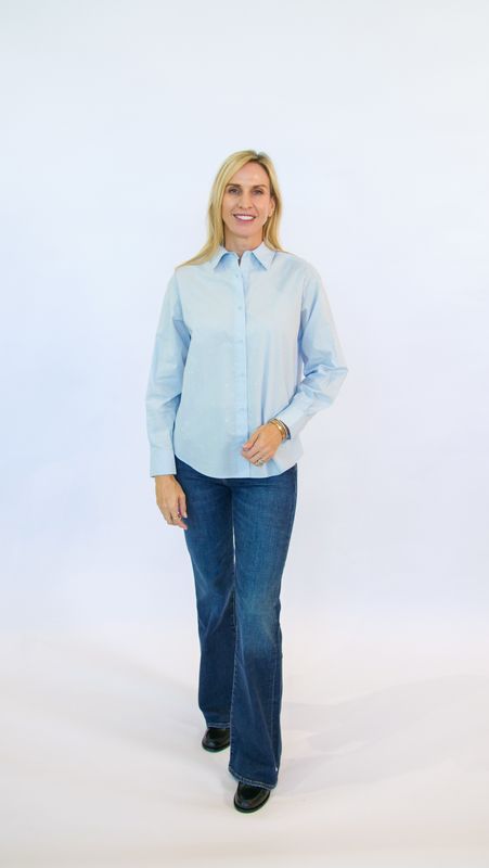 COTTON POPLIN BUTTON DOWN W CRYSTAL EMBELLISHMENTS