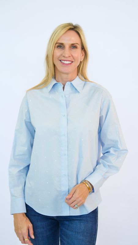 COTTON POPLIN BUTTON DOWN W CRYSTAL EMBELLISHMENTS