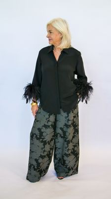 BLACK AND GREY JACQUARD TROUSERS