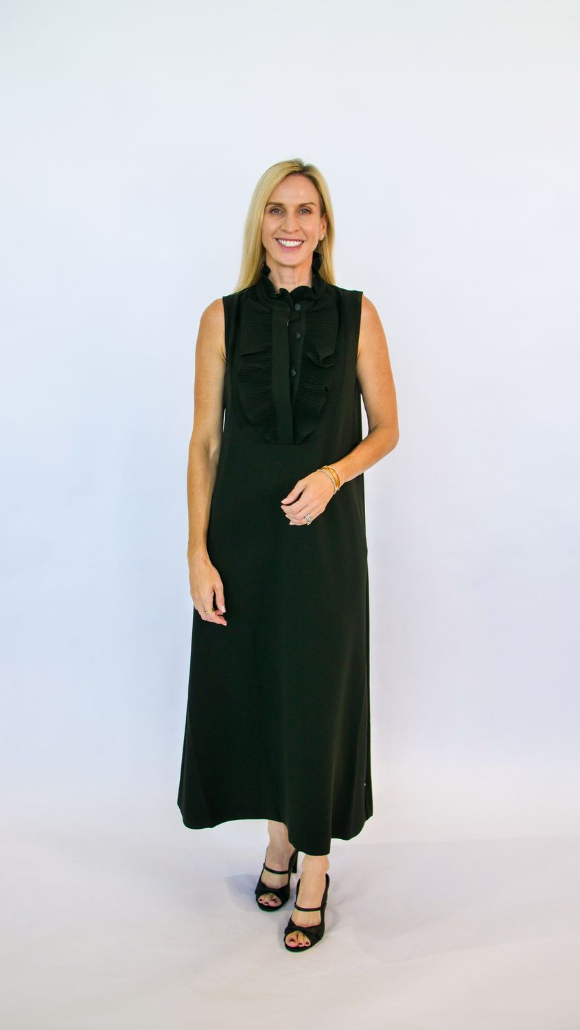 LONG FLARED DRESS WITH RUFFLED RIB