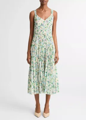 PAINTED GARDEN V-NK PLEATED DRESS - TS