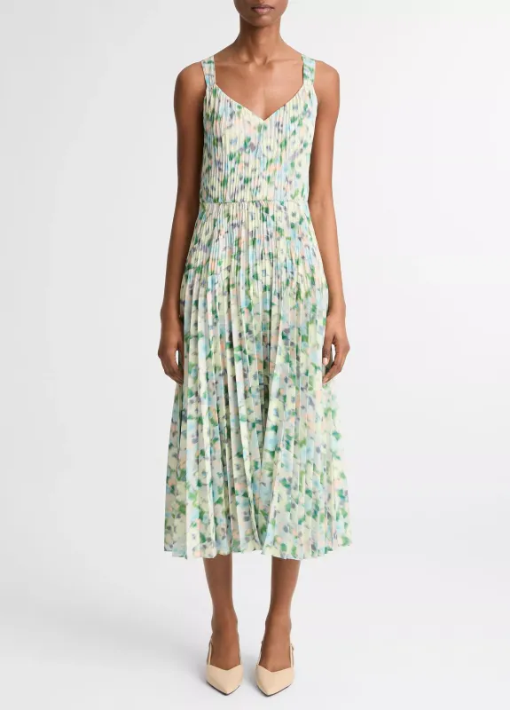 PAINTED GARDEN V-NK PLEATED DRESS - TS