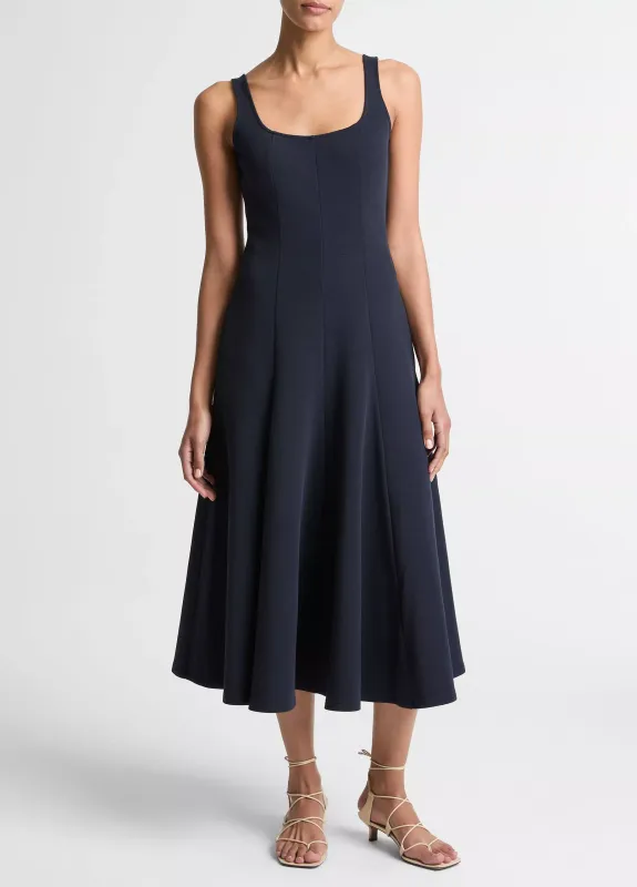 SEAMED COTTON-BLEND SQUARE NECK DRESS - TS