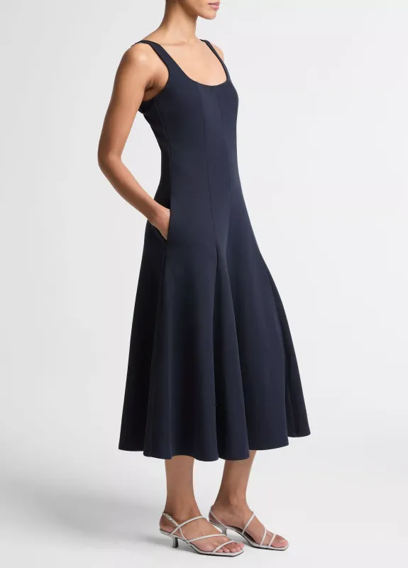 SEAMED COTTON-BLEND SQUARE NECK DRESS - TS