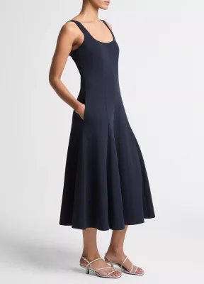 SEAMED COTTON-BLEND SQUARE NECK DRESS - TS