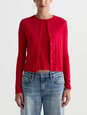 EDDEN FITTED POINTELLE CARDIGAN