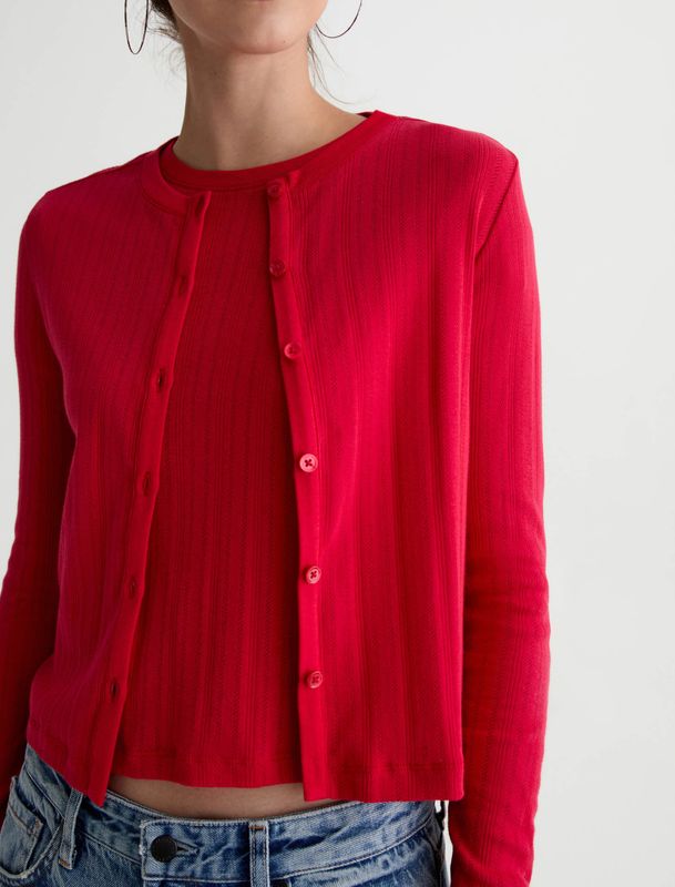 EDDEN FITTED POINTELLE CARDIGAN