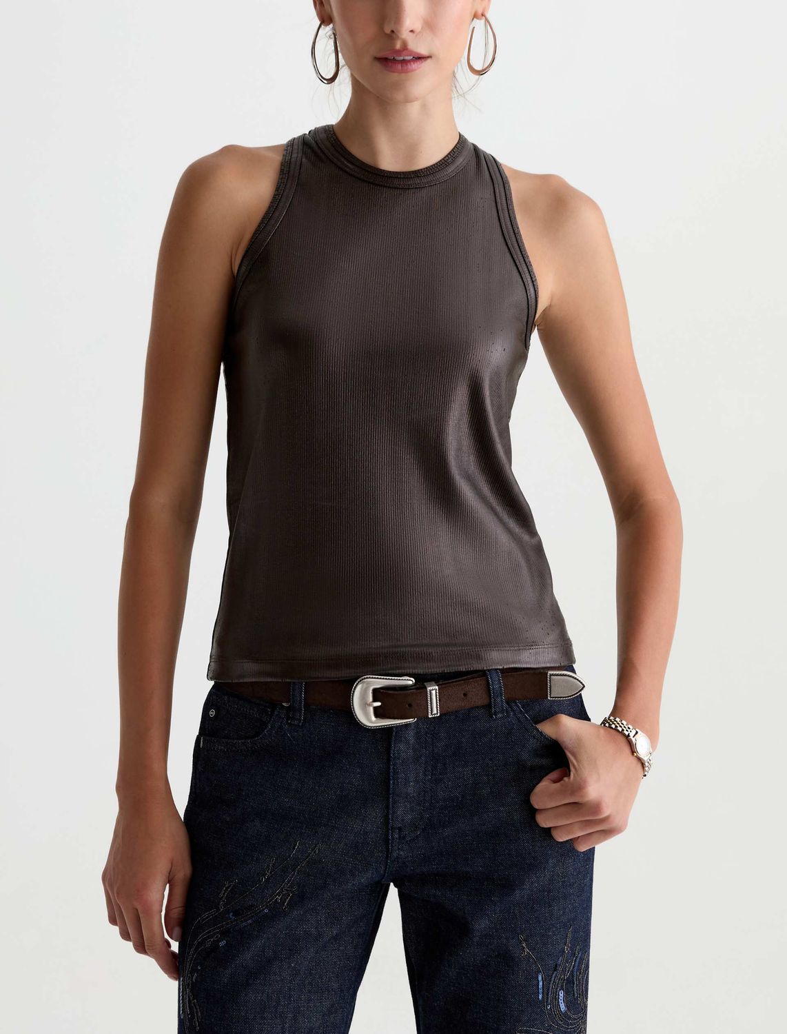 MICHELLE COATED HIGH-NECK TANK TOP