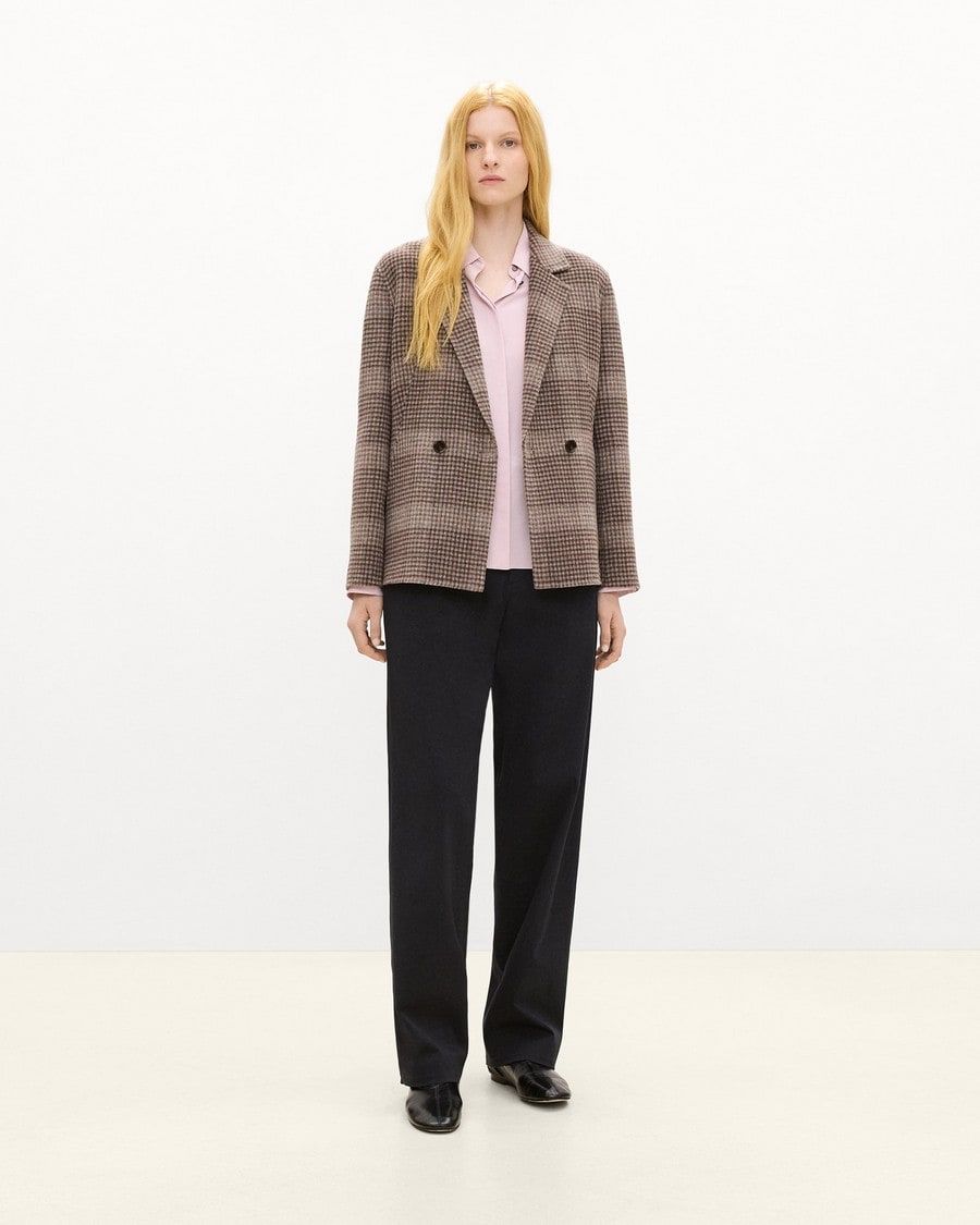 PEPLUM DOUBLE-BREASTED BLAZER IN PLAID WOOL-CASHMERE