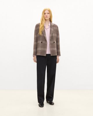 PEPLUM DOUBLE-BREASTED BLAZER IN PLAID WOOL-CASHMERE