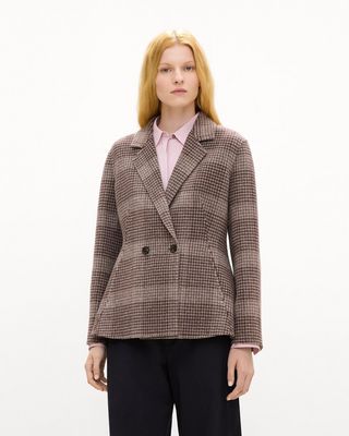 PEPLUM DOUBLE-BREASTED BLAZER IN PLAID WOOL-CASHMERE