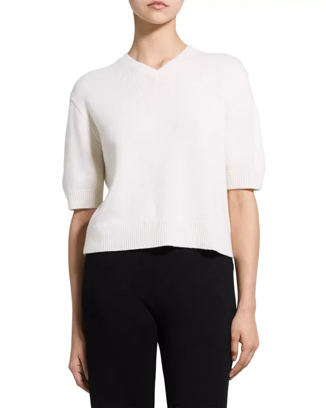 CROPPED V-NECK TEE IN CASHMERE