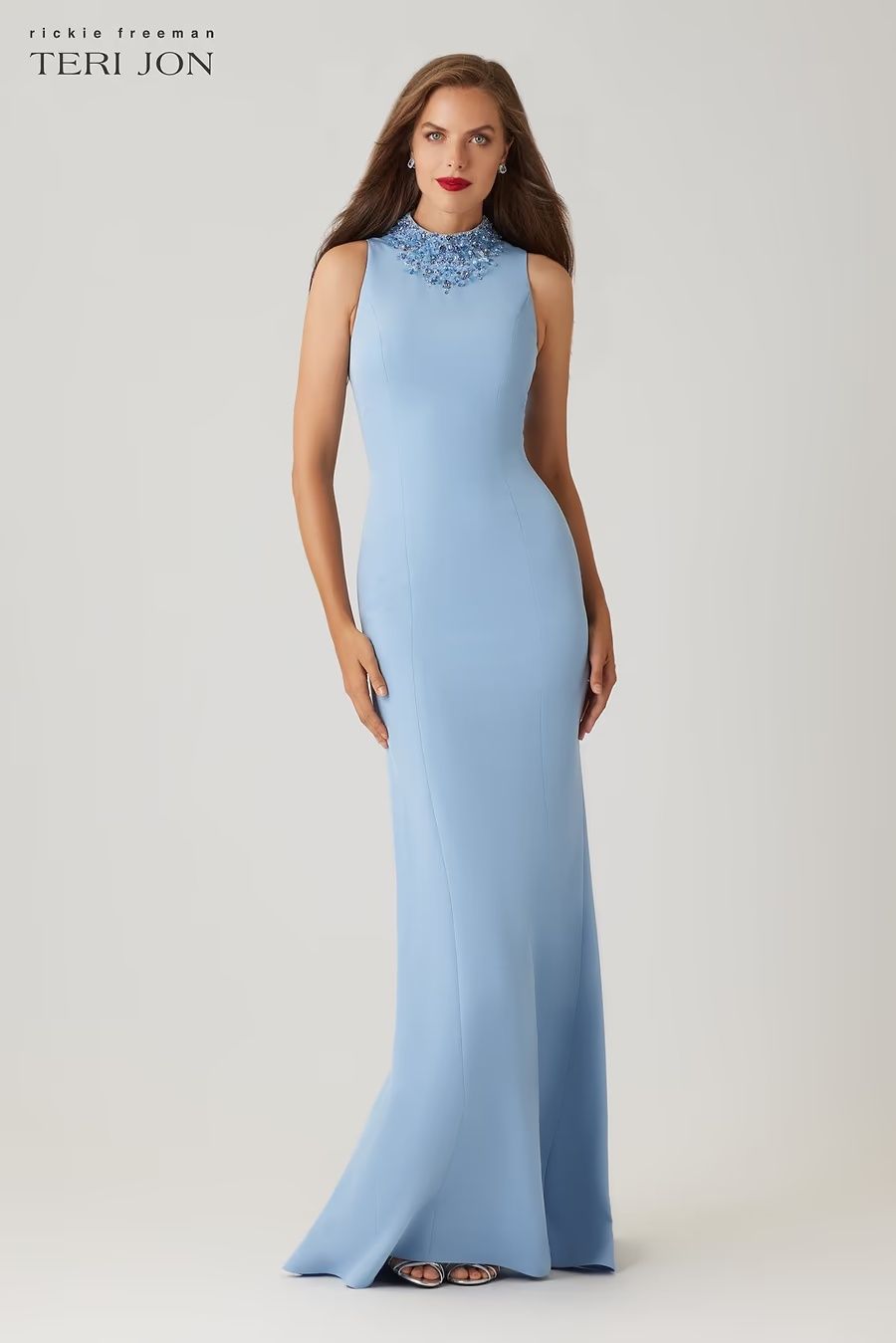 CREPE BEADED NECK COLUMN GOWN 269002