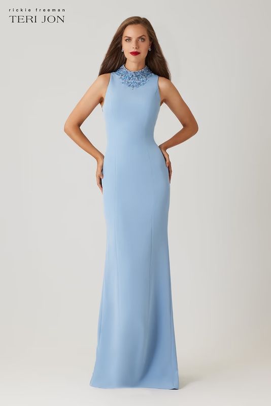 CREPE BEADED NECK COLUMN GOWN 269002
