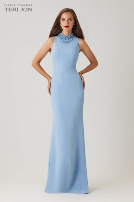 CREPE BEADED NECK COLUMN GOWN 269002