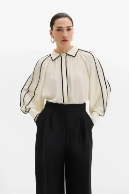 BEA CONTRAST EDGE CHIFFON BLOUSE
