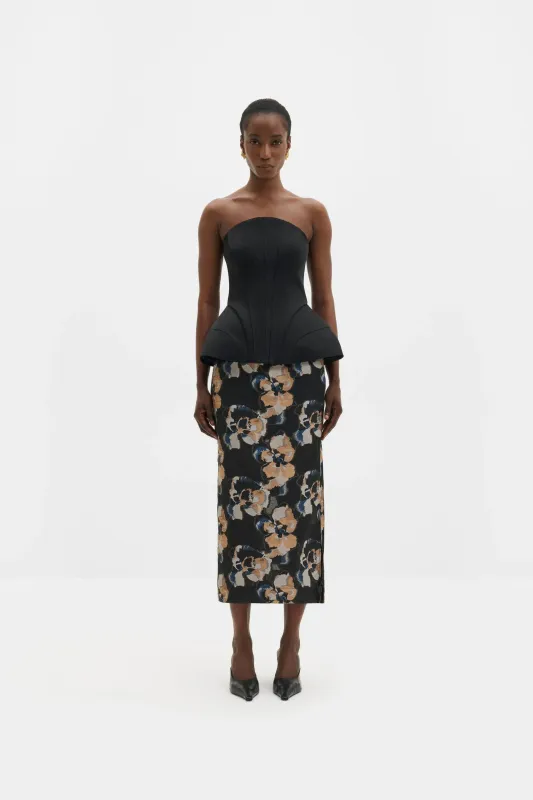 SANNA STRAIGHT SHEER JACQUARD MIDI SKIRT