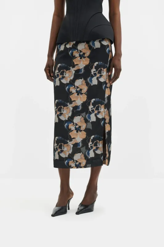 SANNA STRAIGHT SHEER JACQUARD MIDI SKIRT