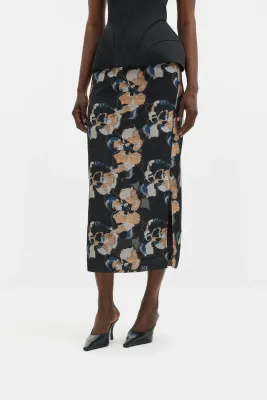 SANNA STRAIGHT SHEER JACQUARD MIDI SKIRT