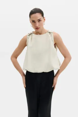 VALENTINA SLEEVELESS KNOTTED SHOULDER SATIN TOP