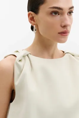 VALENTINA SLEEVELESS KNOTTED SHOULDER SATIN TOP