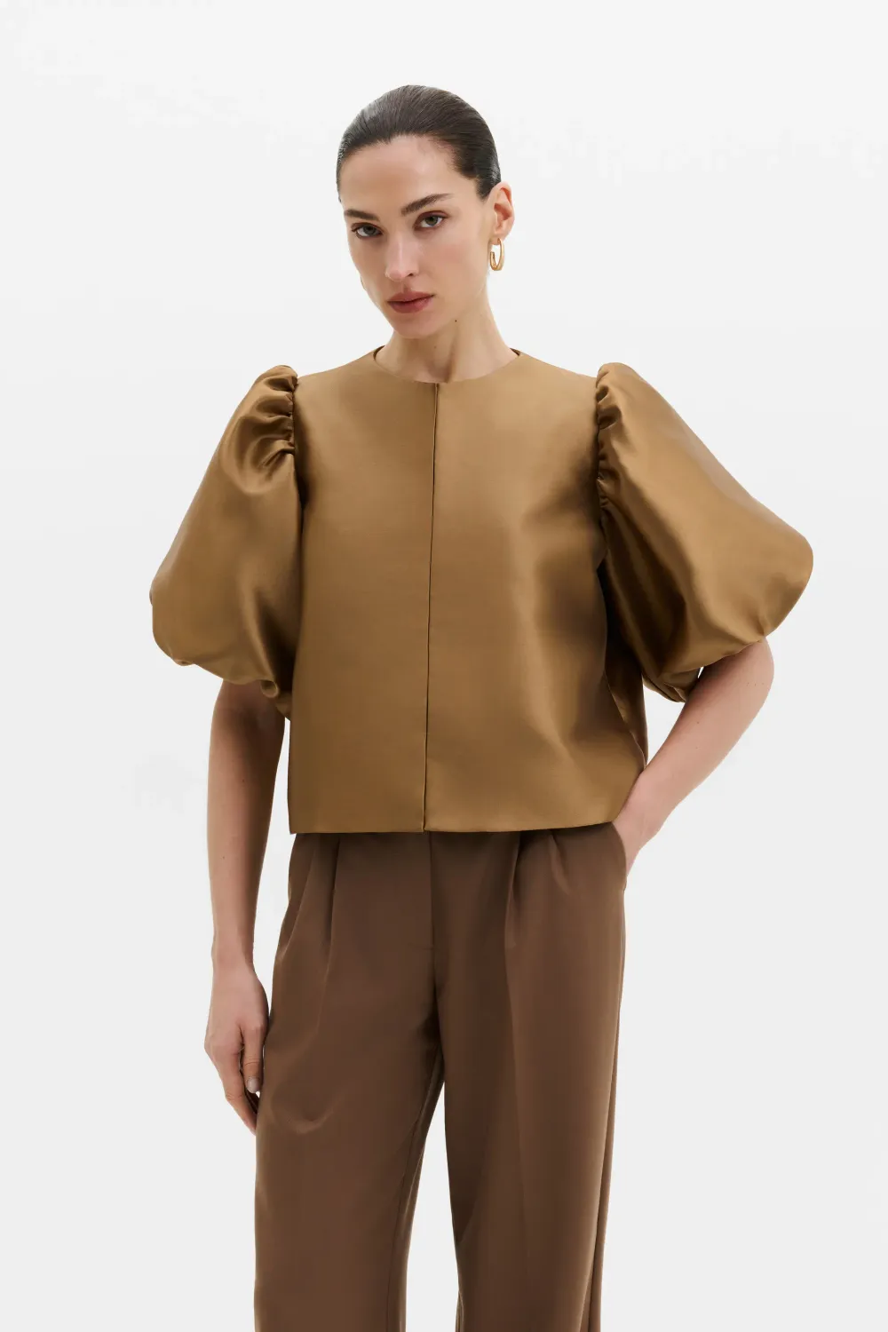 CLEO PUFF-SLEEVE SATIN BLOUSE