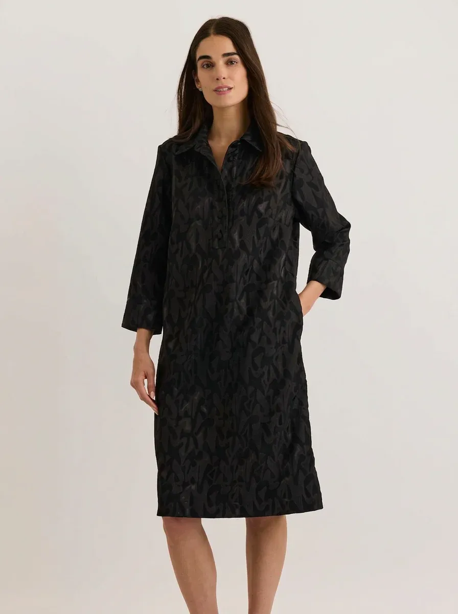 CHARLOTTE 3/4 SLEEVE ABSTRACT JACQUARD DRESS