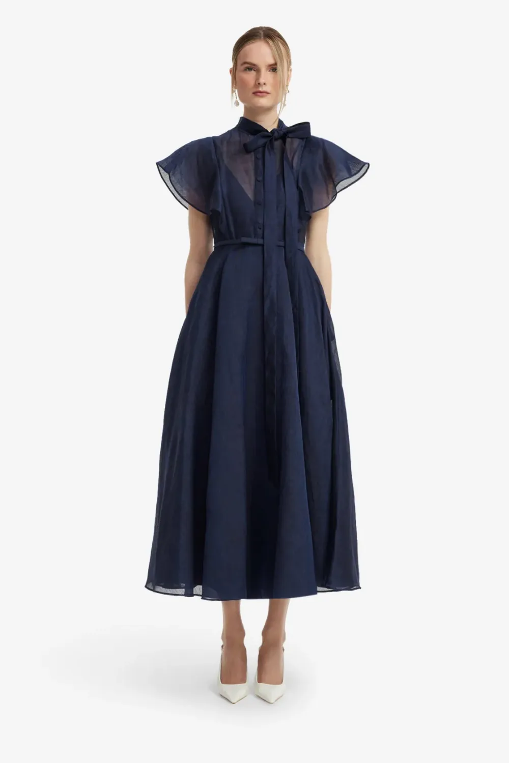 ELSIE FLUTTER SLEEVE MIDI DRESS