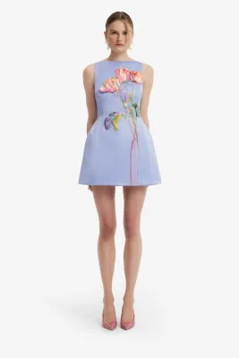 ALI EMBROIDERED BOAT NECK MINI DRESS