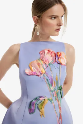 ALI EMBROIDERED BOAT NECK MINI DRESS