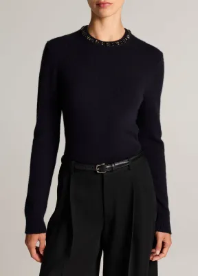 GEM EMBELLISHED WOOL &amp; CASHMERE BLEND SWEATER