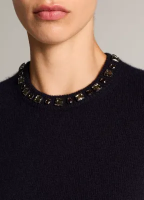 GEM EMBELLISHED WOOL &amp; CASHMERE BLEND SWEATER