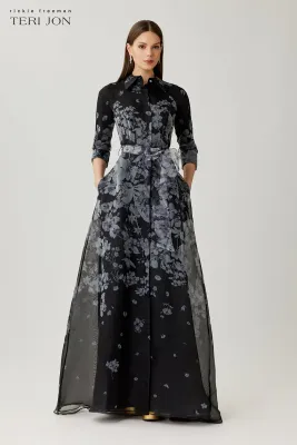 ORGANZA FLORAL PRINT SHIRT WAIST GOWN 267003