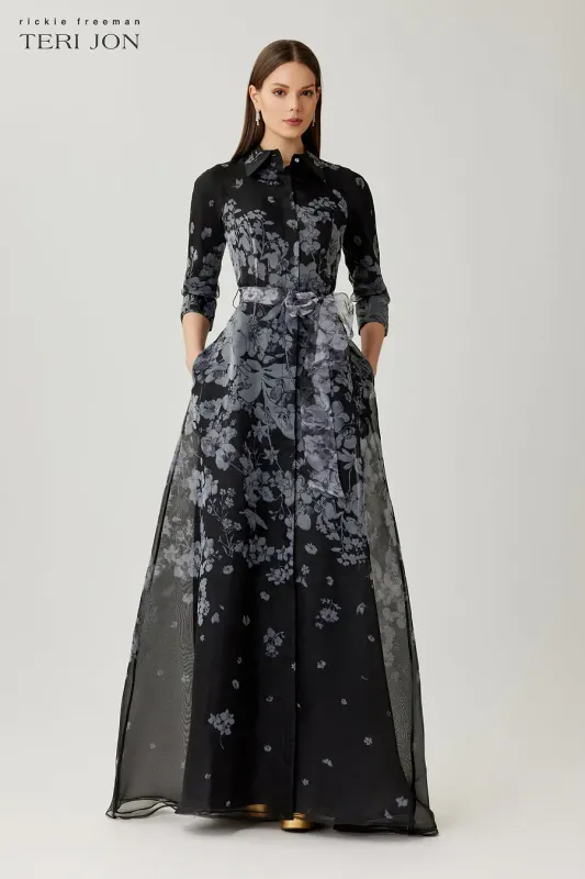 ORGANZA FLORAL PRINT SHIRT WAIST GOWN 267003