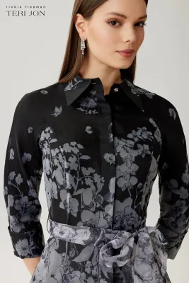ORGANZA FLORAL PRINT SHIRT WAIST GOWN 267003