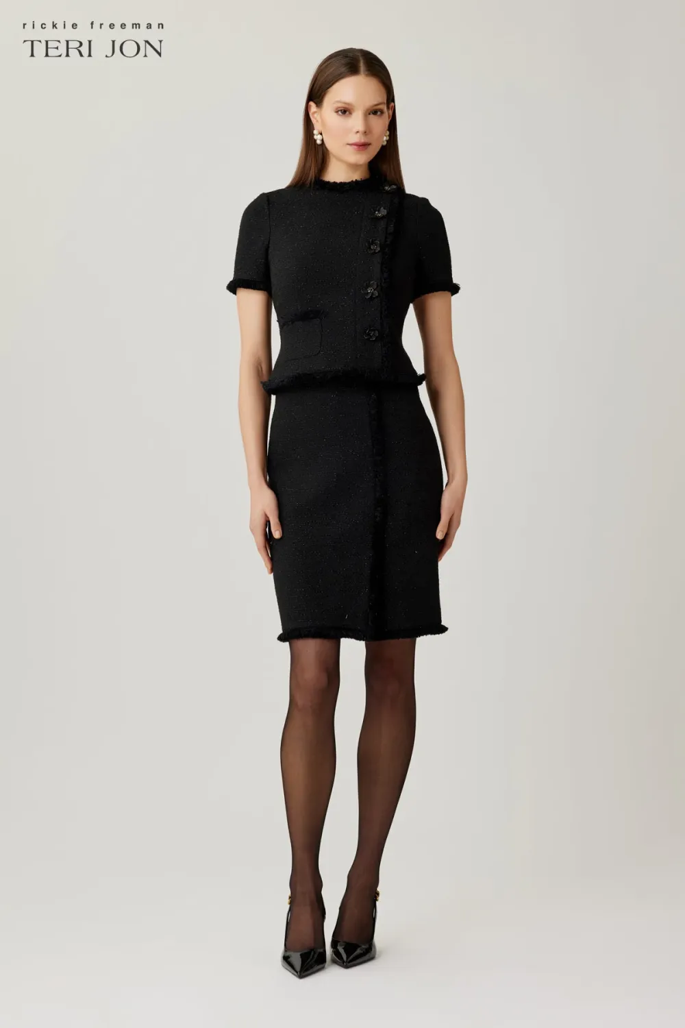 TWEED FRINGE TRIM SHORT SLEEVE DRESS 26327