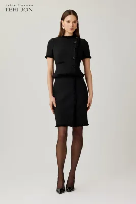 TWEED FRINGE TRIM SHORT SLEEVE DRESS 26327