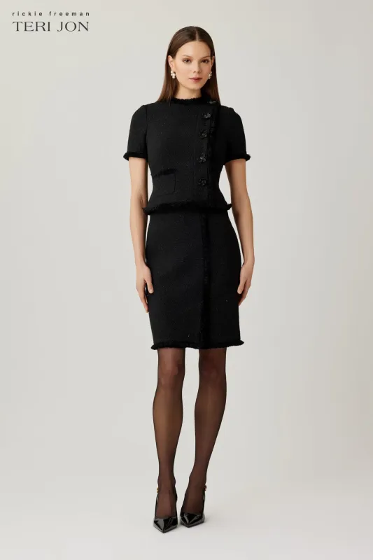 TWEED FRINGE TRIM SHORT SLEEVE DRESS 26327