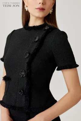 TWEED FRINGE TRIM SHORT SLEEVE DRESS 26327