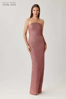 METALLIC JACQUARD STRAPLESS COLUMN GOWN 267038D