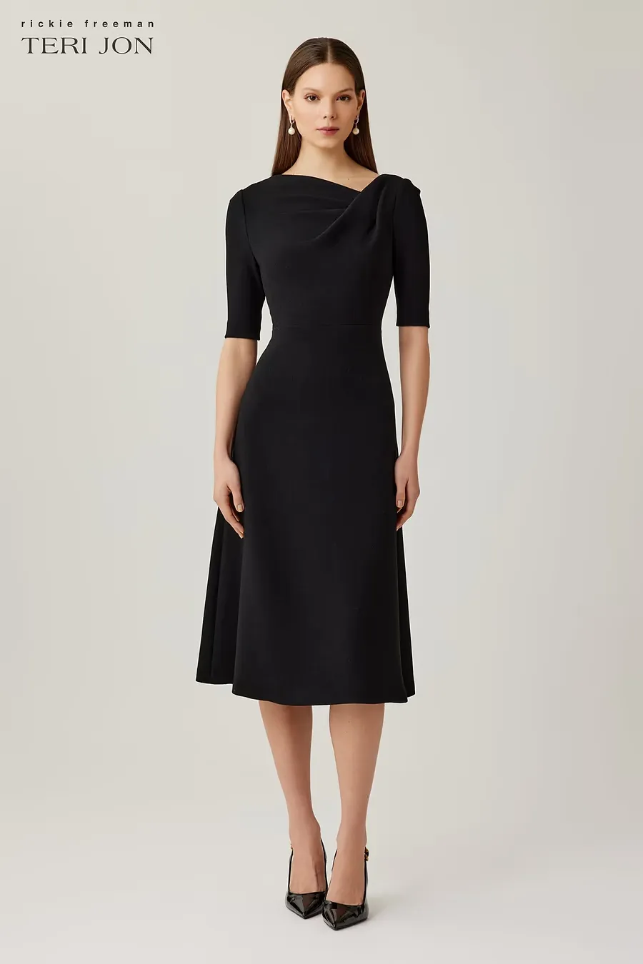 CREPE ASYMMETRICAL DRAPED A LINE DRESS 26300