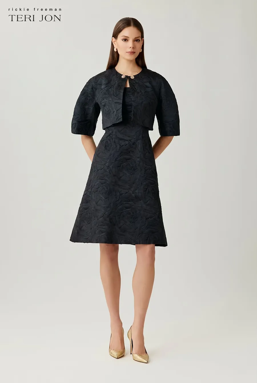 JACQUARD EMBOSSED FLORAL MOTIF DRESS 267261D