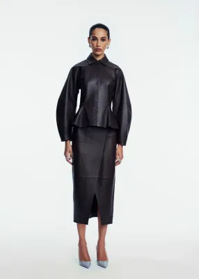 LEATHER ASYMMETRICAL PENCIL SKIRT