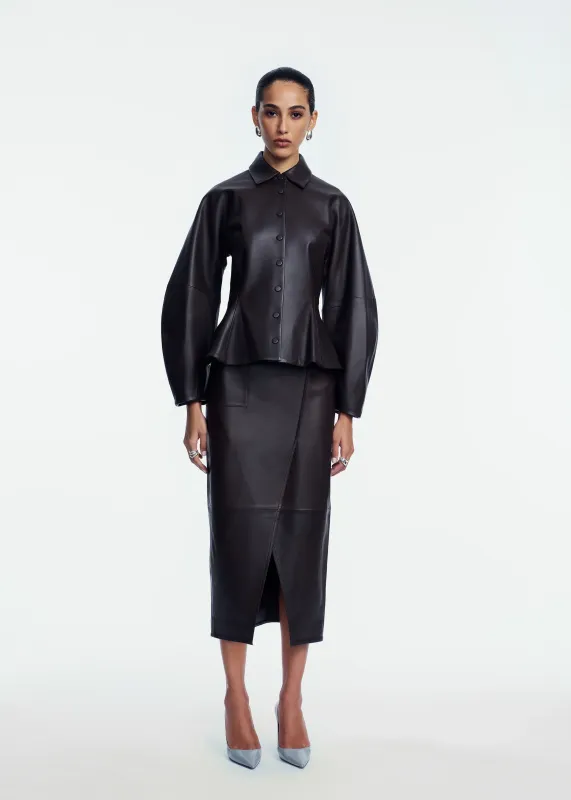 LEATHER ASYMMETRICAL PENCIL SKIRT