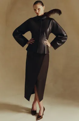 LEATHER ASYMMETRICAL PENCIL SKIRT