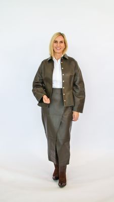 LEATHER ASYMMETRICAL PENCIL SKIRT