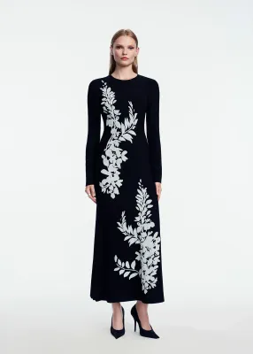 VELVET JACQUARD KNIT TRUMPET DRESS