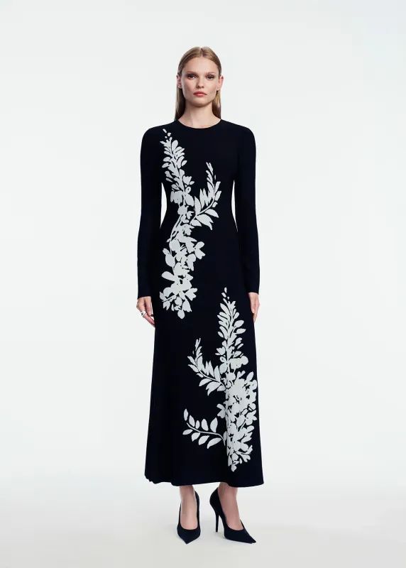 VELVET JACQUARD KNIT TRUMPET DRESS