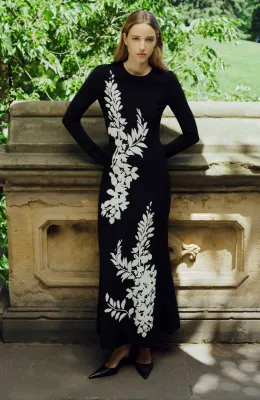 VELVET JACQUARD KNIT TRUMPET DRESS