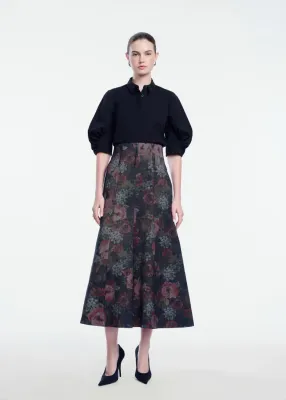 FLORAL DENIM TRUMPET SKIRT